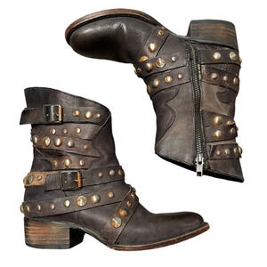 Freebird By Steven Haley Brown Distressed Studded Leather Ankle Boots Size 6
